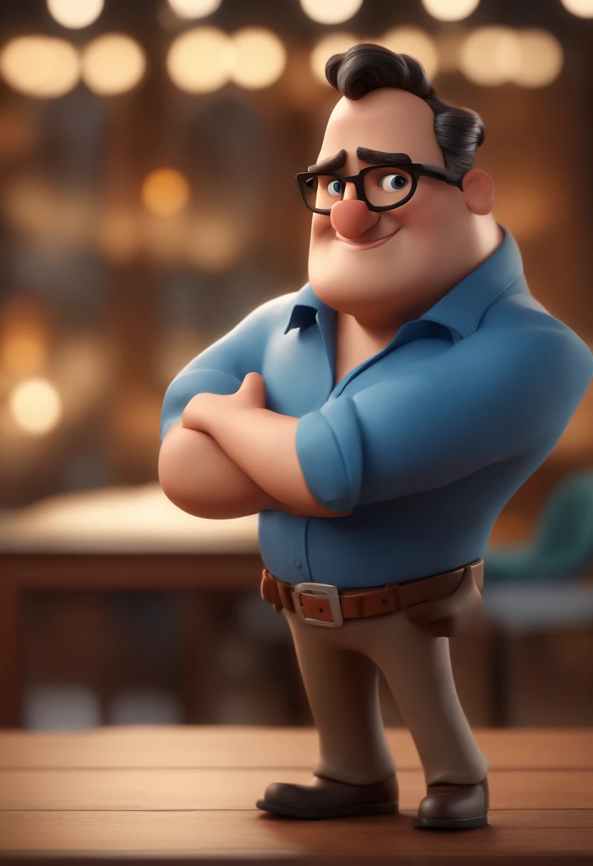 Cartoon character of a man with black glasses and a blue shirt, animation character, Caractere estilizado, animation style rendering, 3D estilizado, Arnold Maya render, 3 d render stylized, toon render keyshot, Personagem 3D, Personagem 3D, 3d rendering stylized, 3 d character render, personagem de desenho animado, Personagem de close up, Pose de personagem, (Estilo Pixar) (master part:1.2) (Bokeh) (best quality) (pele detalhada) (textura detalhada) (8k) (argila) (Cinematic lighting) (foco nítido
