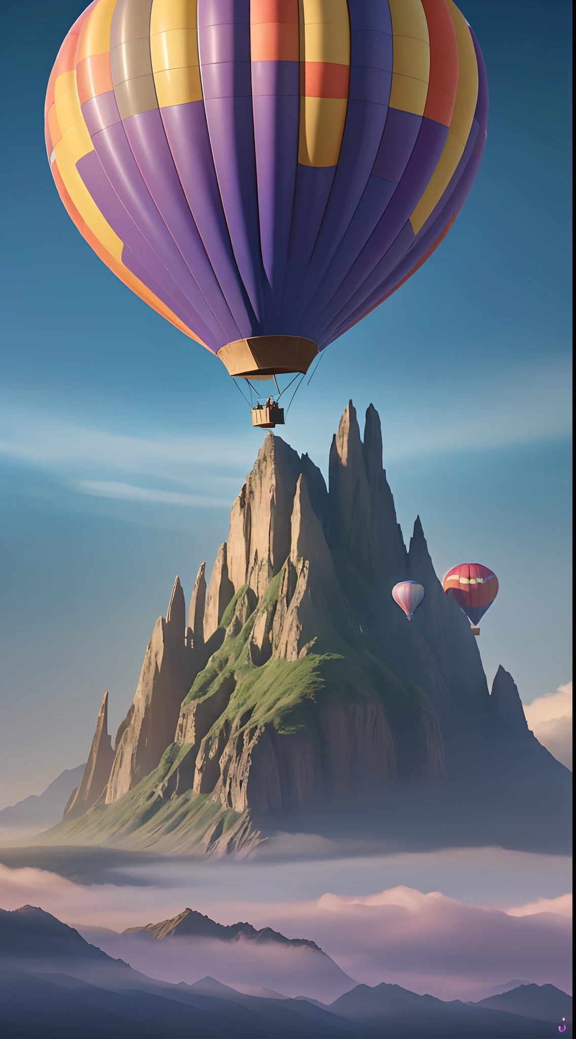 ((tmasterpiece,best qualtiy)),Beautiful 8K Ultra HD professional photos, Sharp focus, In a stunning fantasy world, A hot air balloon over a futuristic city,Retro cyberpunk,Strange hot air balloons,Colorful,A hot air balloon in the shape of a cute jellyfish,In the clouds,beautiful sky,Surreal,Epic dreams,a fairy world,illustration,High quality,3D rendering of,Ultra-detailed,Photorealistic,Vibrant colors,Stunning lighting,anatomy correct,Interstellar,Endless space,ssee-through,depth of fields,Magnificent space image scene,Epic futuristic science fiction,8K highly detailed digital art, Amazing wallpapers, epic fantasy sci fi illustration, 8K high quality detailed art, colorful concept art, Cute, detailed fantasy digital art, colorfull digital fantasy art, 8K highly detailed digital art, Detailed digital 3D fantasy art, surreal concept art, whimsical fantasy landscape art, fantasy cityscape