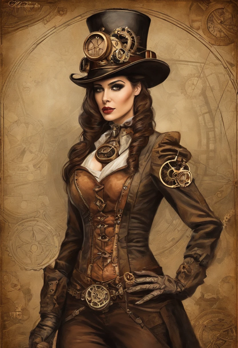 There's a woman wearing a Steam Punk hat and holding a gun., Steampunk, usando trajes Steampunk, meninatora Steampunk, (Steampunk), ( Steampunk ), estilo Steampunk, Steam-punk, Steampunk Fiction, steampunk aesthetic, uma deusa Steampunk bonita, Steampunk mulher anime bonita, Steampunk, fantasia Steampunk, estilo de fantasia Steampunk, arte Steampunk, arte digital Steampunk, roupas Steampunk robot guy