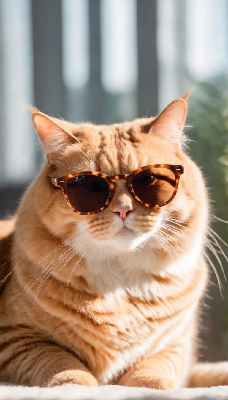 Fat cat with sunglasses,rays of sunshine,heal