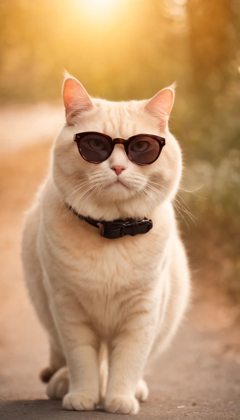 Fat cat with sunglasses,rays of sunshine,heal
