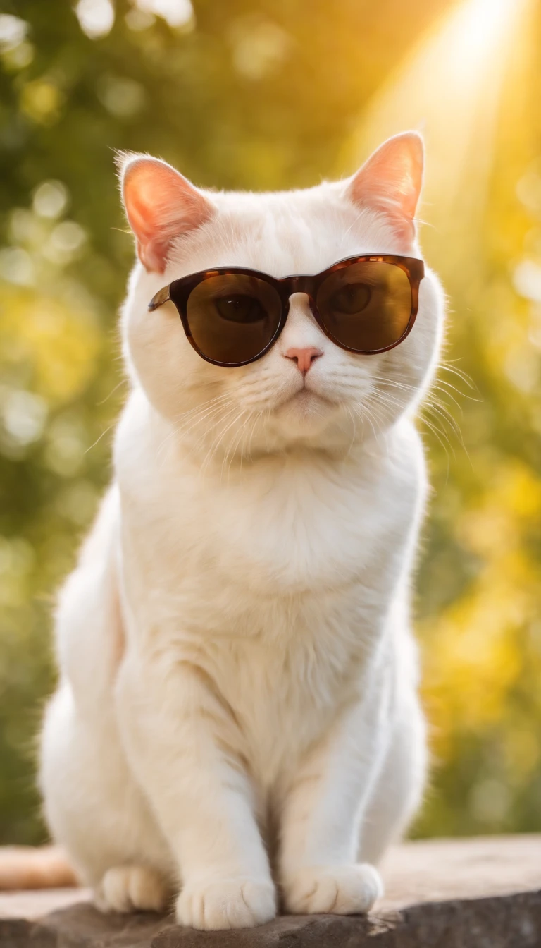 Fat cat with sunglasses,rays of sunshine,heal