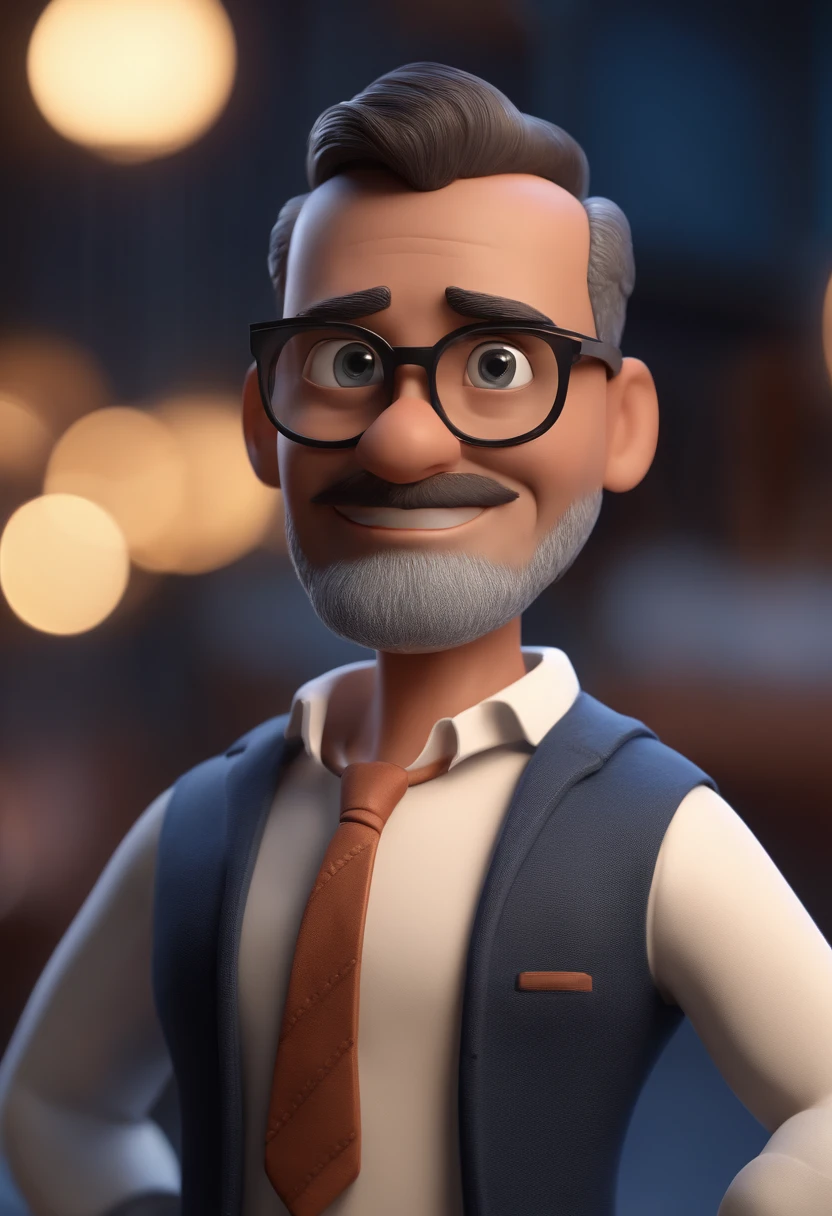 Cartoon character of a man with black glasses and a blue shirt, animation character, Caractere estilizado, animation style rendering, 3D estilizado, Arnold Maya render, 3 d render stylized, toon render keyshot, Personagem 3D, Personagem 3D, 3d rendering stylized, 3 d character render, personagem de desenho animado, Personagem de close up, Pose de personagem, (Estilo Pixar) (master part:1.2) (Bokeh) (best quality) (pele detalhada) (textura detalhada) (8k) (argila) (Cinematic lighting) (foco nítido