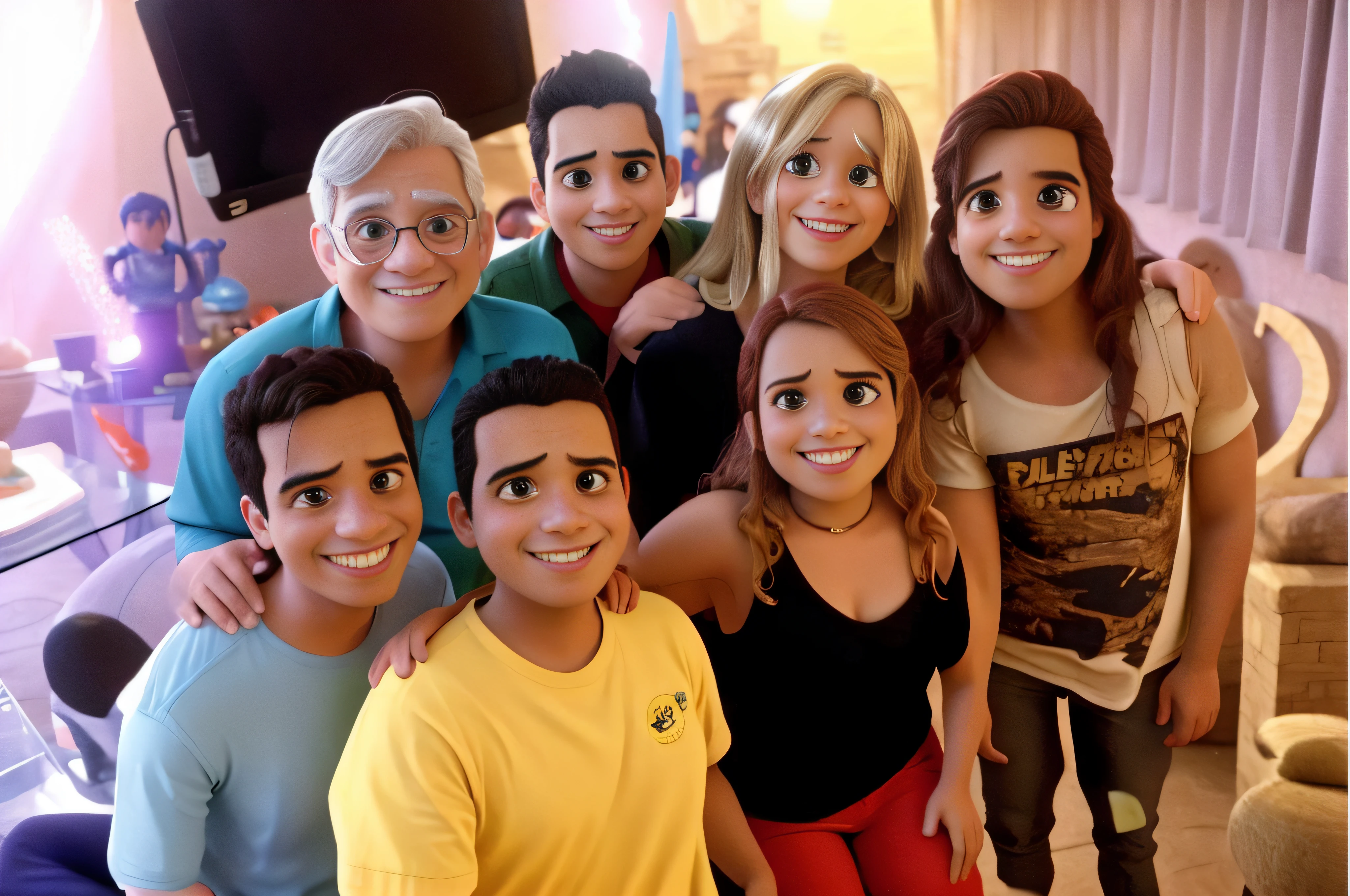 there are many people that are posing for a picture together, In Sao Paulo, Directed by: Nandor Soldier, by Amelia Peláez, Directed by: Milton Menasco, Directed by: Felipe Seade, Directed by: David Rubi, Directed by: Roberto Combas, Happy family, silvio santos, Family photo, um grupo de pessoas, salvador, Directed by: Willian Murai ,Estilo Disney Pixar