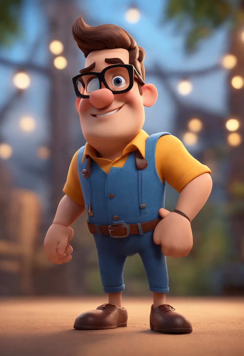 Cartoon character of a man wearing black glasses and a blue shirt, um personagem animado, Caractere estilizado, animation style rendering, 3D estilizado, Arnold Maya render, 3 d render stylized, toon render keyshot, Personagem 3D, Personagem 3D, 3d rendering stylized, 3 d character render, personagem de desenho animado, Personagem de close up, Pose de personagem, (Estilo Pixar) (master part:1.2) (Bokeh) (best quality) (pele detalhada) (textura detalhada) (8k) (argila) (Cinematic lighting) (foco nítido,Senta e vaza a parte superior do corpo