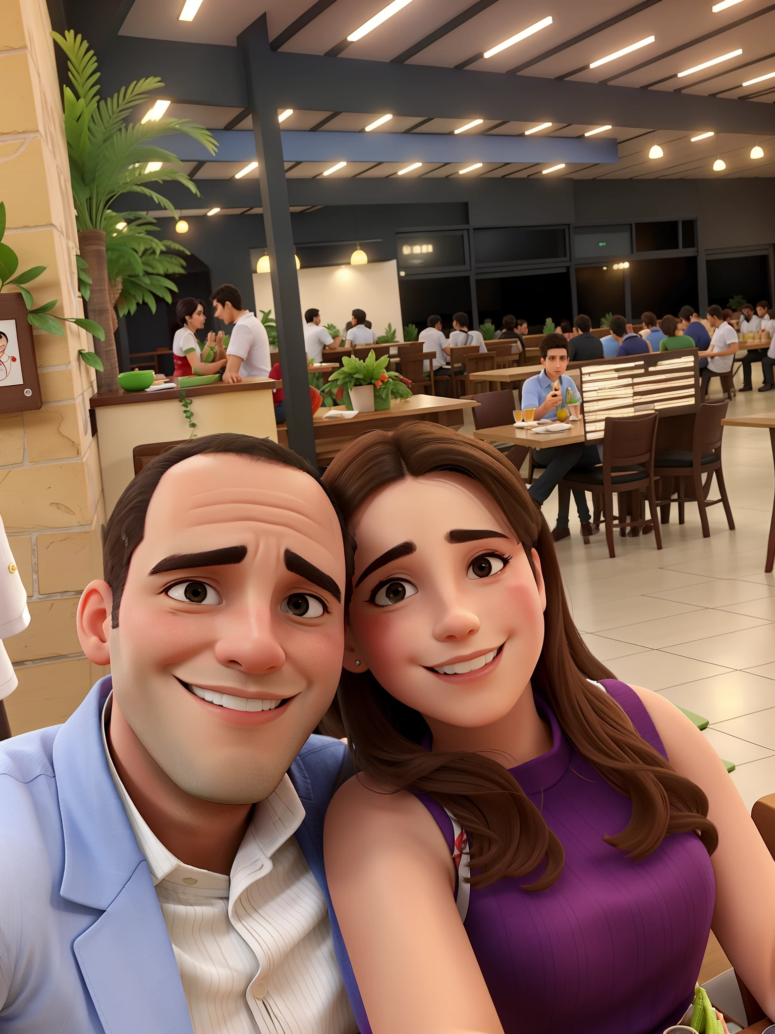 Um casal apaixonado em um restaurante