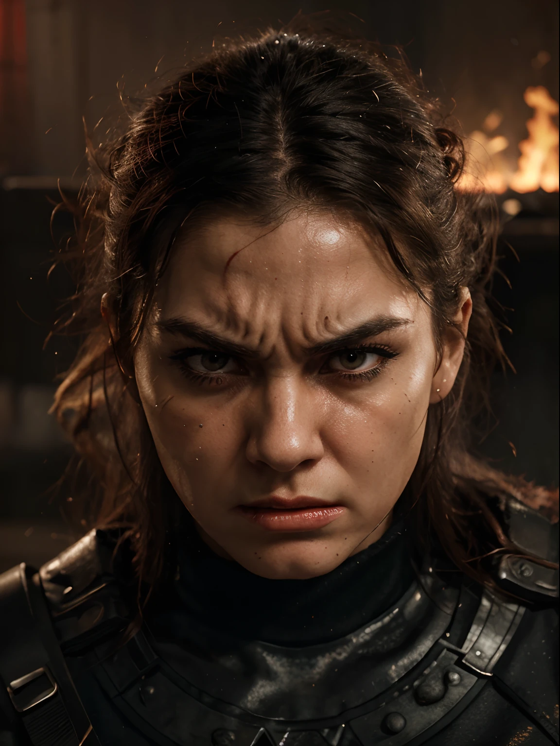 ```vbnet
(("Fierce Wrath: Woman with an Angry Expression")) portraying a woman with a fierce and furious expression, her face contorted with anger and intensity. Illustrate the scene with a close-up of the woman's face, capturing the narrowed eyes, furrowed brows, and clenched jaw that convey her intense anger. Emphasize the raw emotion in her expression, depicting the intensity and power of her wrath. Use an art style that amplifies her anger, focusing on capturing the fire and determination in her eyes. Illuminate the scene with (((intense, red lighting))), casting bold shadows that intensify the overall atmosphere. Create a visually striking and powerful representation, conveying the woman's overwhelming sense of rage and determination.
```
