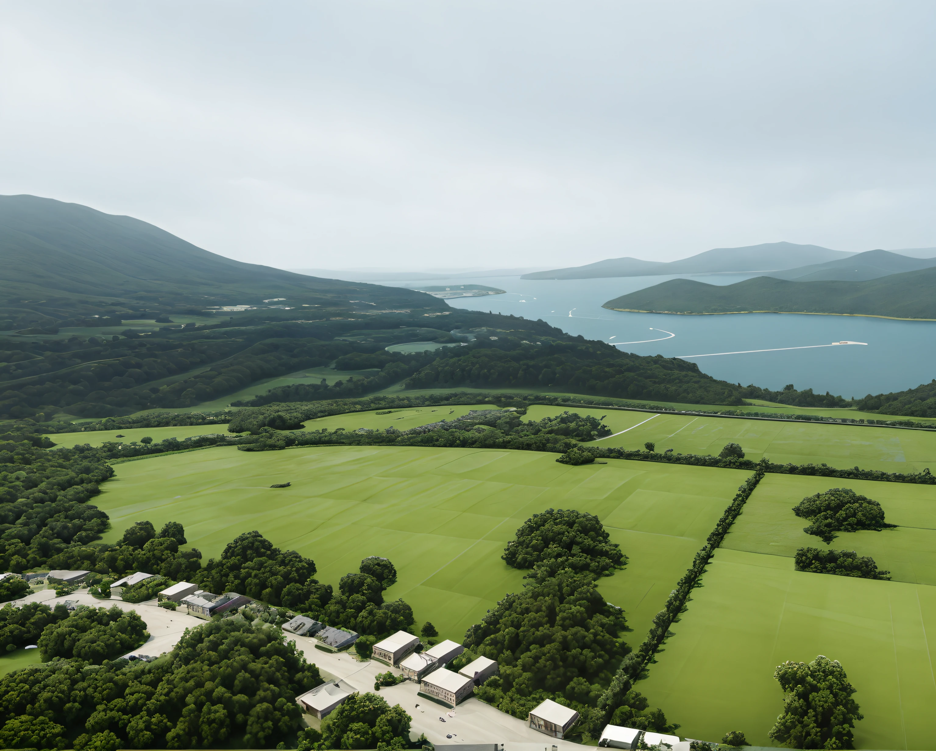 Expansive field views，There are a lot of trees and a lake, ariel view, camp, arial shot, Beautiful views, down view, view from high, lake scene, lakes, Overhead shot, lakeside, aerial shot, wide aerial shot, looking from above, View from above, drone view, photo taken from above, Car Boot Camp，There are a lot of cars，There are plenty of tents to enjoy the view