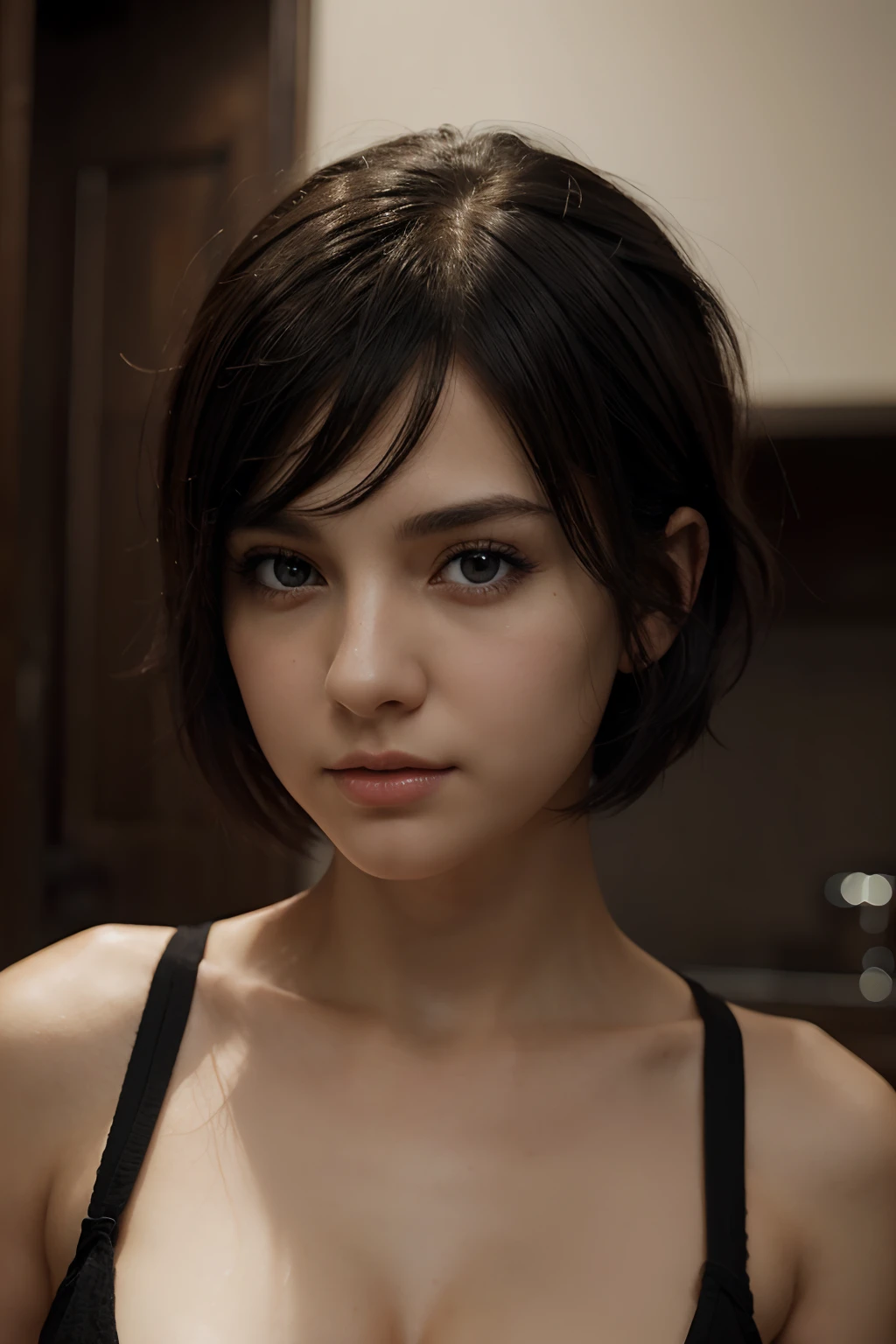 {masterpiece},{best quality},{1girl}, cute, Amazing, beautiful detailed eyes, black eyes, short hair, black hair,finely detail,Depth of field,extremely detailed CG,original, extremely detailed wallpaper,upper body, looking at viewer