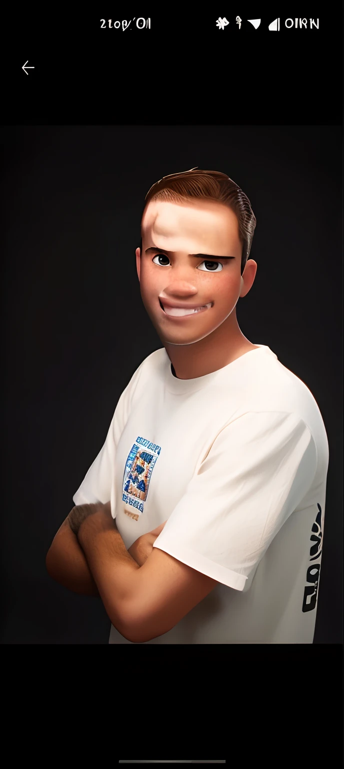 Young men Disney Pixar style, Brown hair, white T-shirt, standing in a themepark
