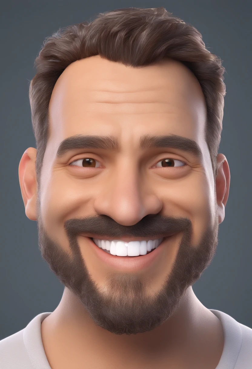 Smiling Man Illustration, sorriso insano, Homem de pele marrom com um sorriso gigante, happily smiling at the camera, sorriso atrevido, he's smiling, sorriso muito grande, Macho sorridente, foto de perfil headshot, rindo sorriso enorme, desenhando no estilo de Arte 3D, c4d, fundo de cor branco puro, estilo disney, estilo pixar render ilustracao Super Detalhe, 8k