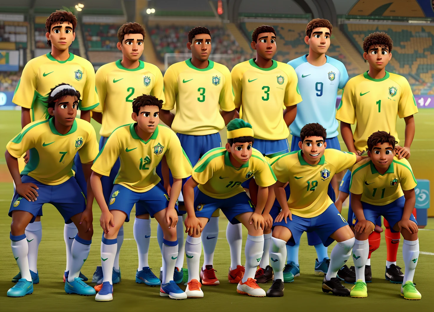 Brazil national soccer team Standing Disney Pixar Style Cup,
alta qualidade, melhor qualidade