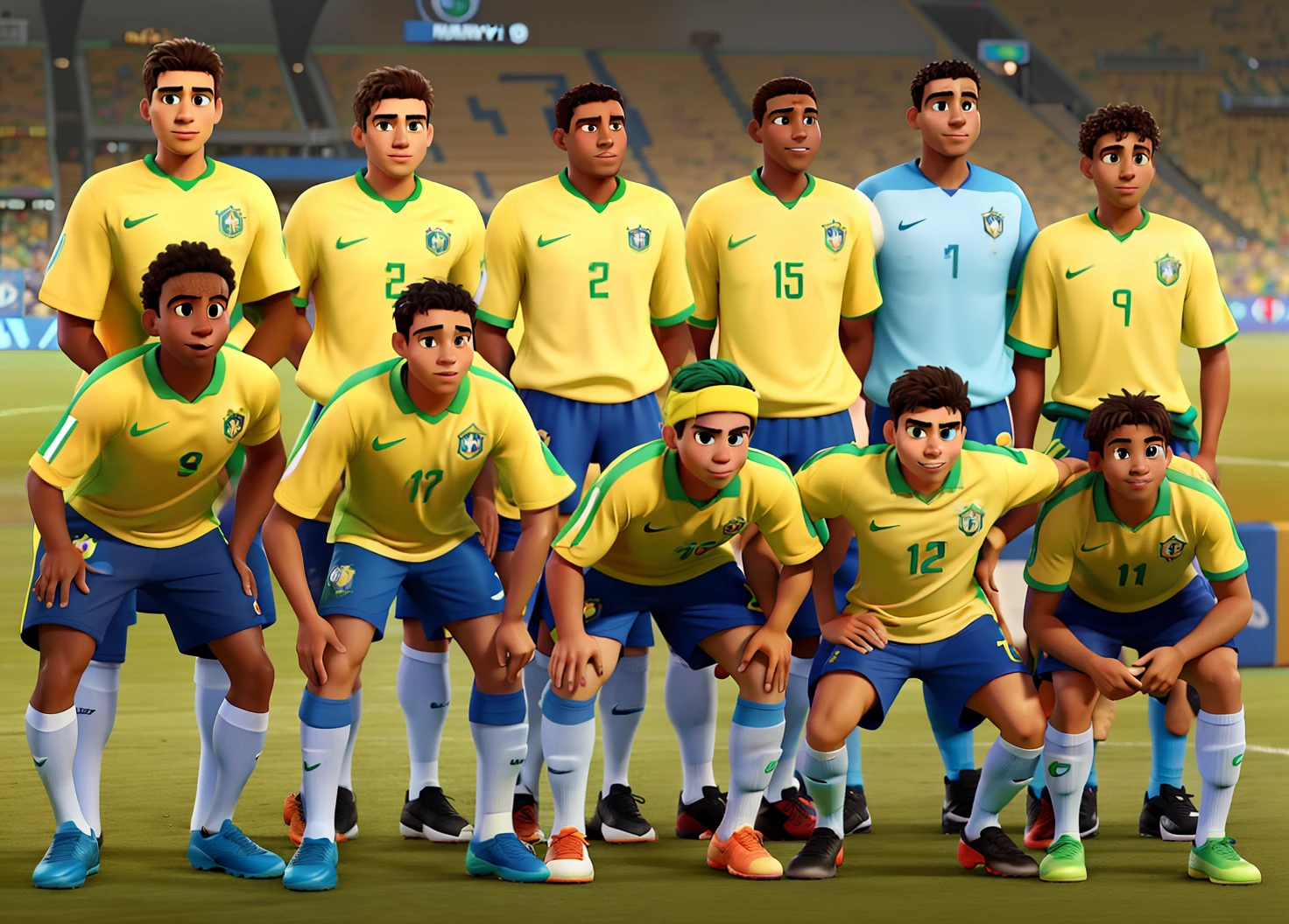 Brazil national soccer team Standing Disney Pixar Style Cup,
alta qualidade, melhor qualidade