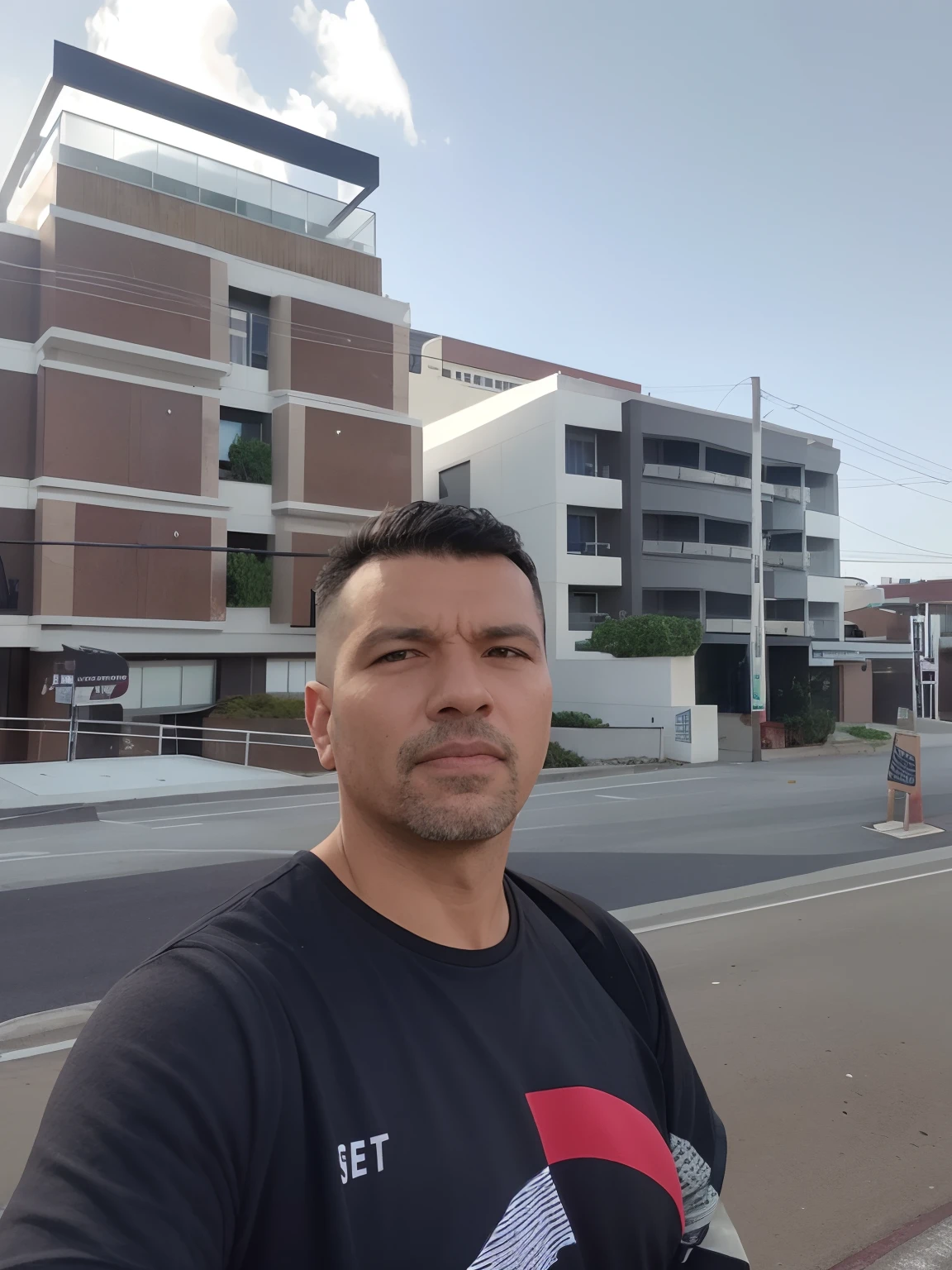 There's a man standing on the side of the road in front of a building, manly, Homem de 4 0 anos, 3 6 anos, 38 anos, 3 2 anos, taken in the early 2020s, 35 anos, 3 5 anos, Homens de 45 anos, cerca de 3 5 anos