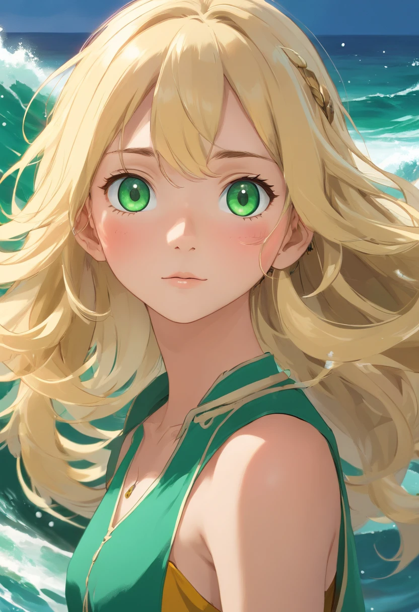 Immerse yourself in the elegance and sophistication of a beautiful blonde with captivating sparkling green eyes. Use 3D techniques and octane rendering in 8K resolution, to create a hyper-realistic image of her detailed face. Intricate, crisp details and smooth rendering style, Combined with the Cinema Studio de Lighting, will make this work of art a real masterpiece. Get ready to make waves at ArtStation, as he becomes a trendsetter in the digital arts community.