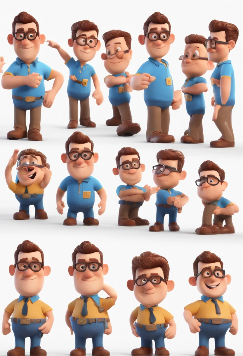 Cartoon character of a man with black glasses and a blue shirt, animation character, Caractere estilizado, animation style rendering, 3D estilizado, Arnold Maya render, 3 d render stylized, toon render keyshot, Personagem 3D, Personagem 3D, 3d rendering stylized, 3 d character render, personagem de desenho animado, Personagem de close up, Pose de personagem, (Estilo Pixar) (master part:1.2) (Bokeh) (best quality) (pele detalhada) (textura detalhada) (8k) (argila) (Cinematic lighting) (foco nítido