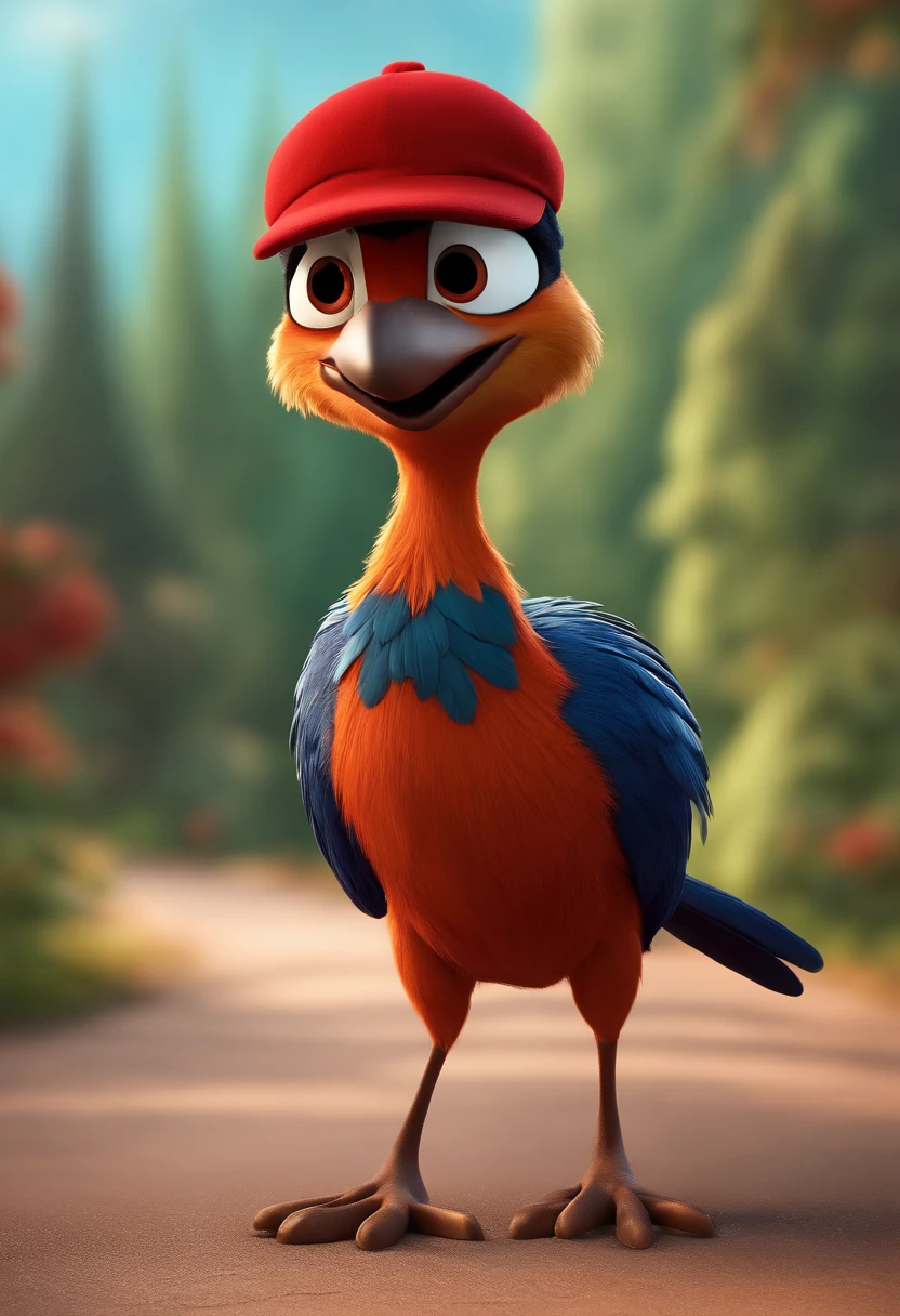 Create the same Road Runner from pixar 3d style image with red shirt and red cap