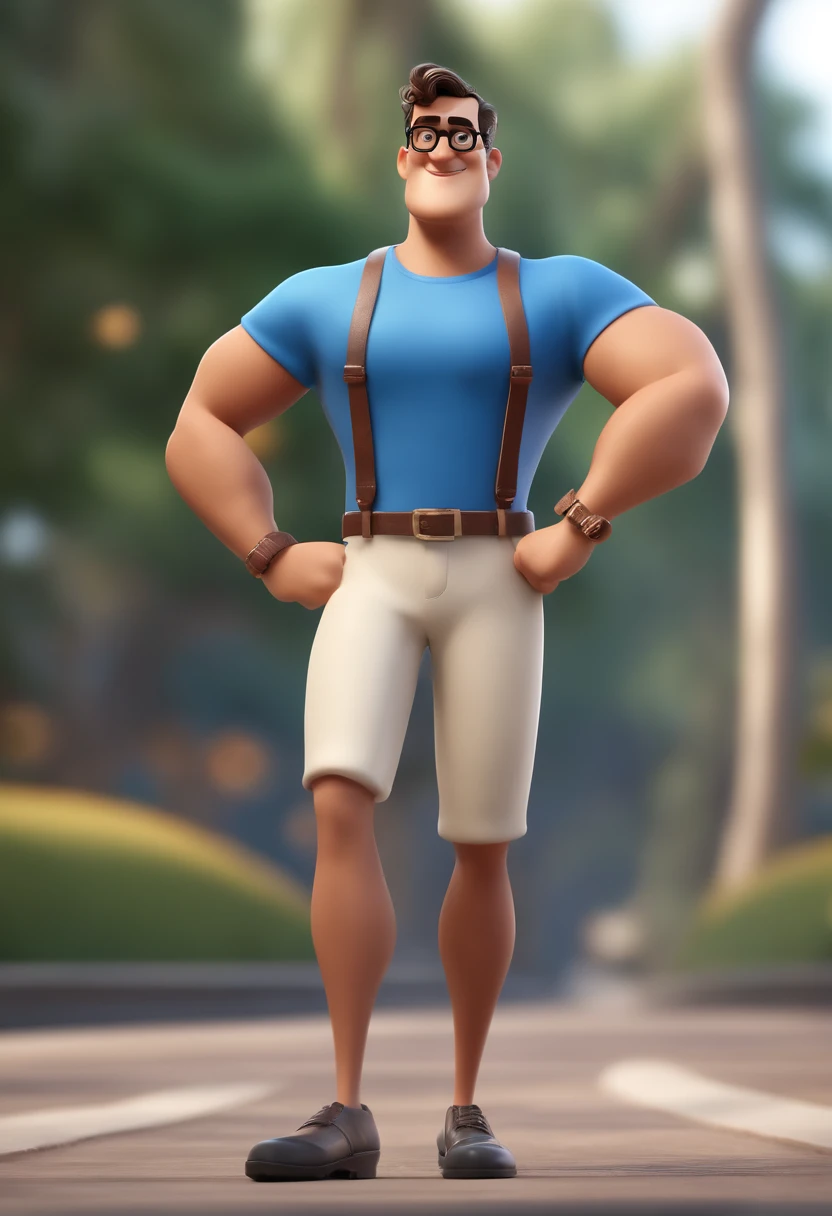 cartoon character of a man with black glasses CARECA and a blue shirt, animation character, Caractere estilizado, animation style rendering, 3D estilizado, Arnold Maya render, 3 d render stylized, toon render keyshot, Personagem 3D, Personagem 3D, 3d rendering stylized, 3 d character render, personagem de desenho animado, Personagem de close up, Pose de personagem, (Estilo Pixar) (master part:1.2) (Bokeh) (melhor qualidade) (pele detalhada) (textura detalhada) (8k) (argila) (Cinematic lighting) (foco nítido