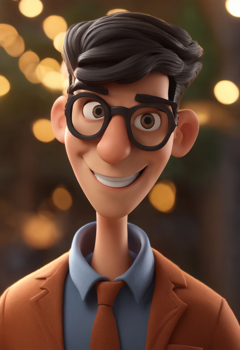 cartoon character of a man with black glasses CARECA and a blue shirt, animation character, Caractere estilizado, animation style rendering, 3D estilizado, Arnold Maya render, 3 d render stylized, toon render keyshot, Personagem 3D, Personagem 3D, 3d rendering stylized, 3 d character render, personagem de desenho animado, Personagem de close up, Pose de personagem, (Estilo Pixar) (master part:1.2) (Bokeh) (melhor qualidade) (pele detalhada) (textura detalhada) (8k) (argila) (Cinematic lighting) (foco nítido