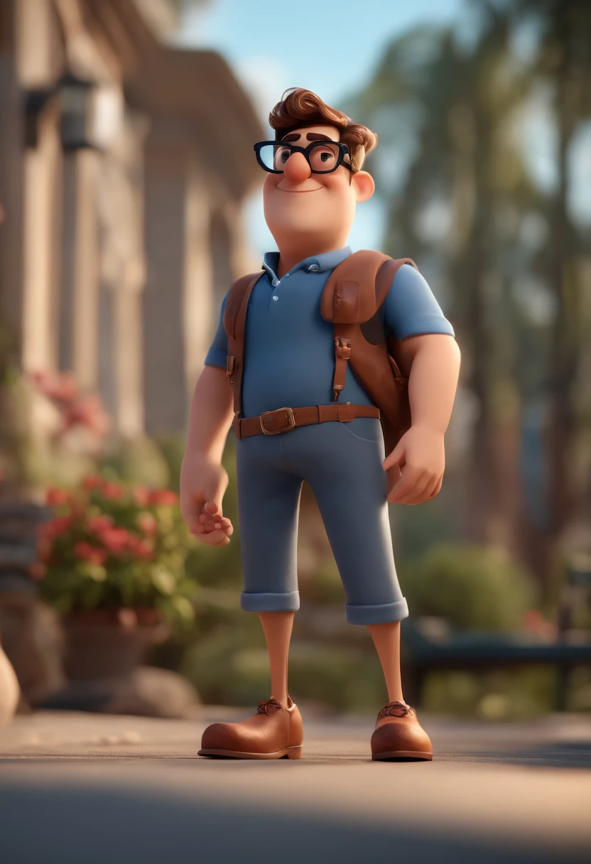 Cartoon character of a man wearing black glasses and a blue shirt, animation character, Caractere estilizado, Animation Style Display, منمق 3D, Arnold Maya render, 3d stylized rendering, Toon Render Quixote, شخصية 3D, شخصية 3D, تقديم 3D منمق, Introduction to 3D Character, personagem de desenho animado, Personagem de close up, Postura da personalidade, (Estilo Pixar) (parte principal:1.2) (Bokeh) (best quality) (tez detalhada) (textura detalhada) (8k) (lama) (Cinematic lighting) (foco nítido