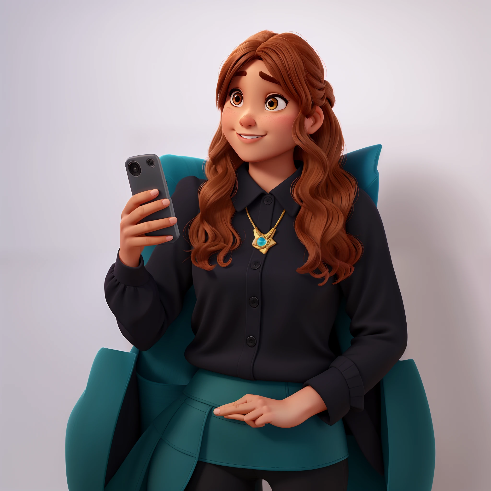 Uma mulher morena, com cabelo ruivo estilo disney pixar, alta qualidade, melhor qualidade