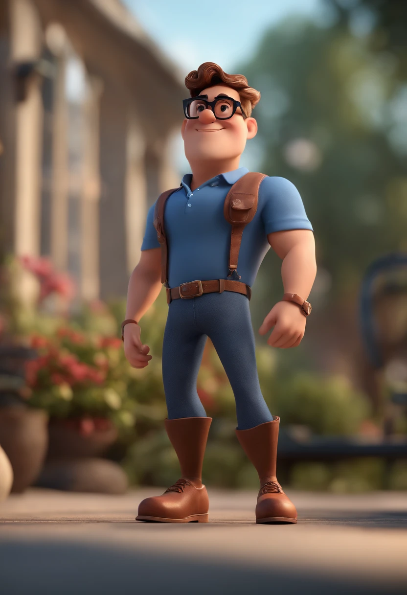 Cartoon character of a man wearing black glasses and a blue shirt, um personagem animado, Caractere estilizado, animation style rendering, 3D estilizado, Arnold Maya render, 3 d render stylized, toon render keyshot, Personagem 3D, Personagem 3D, 3d rendering stylized, 3 d character render, personagem de desenho animado, Personagem de close up, Pose de personagem, (Estilo Pixar) (master part:1.2) (Bokeh) (best quality) (pele detalhada) (textura detalhada) (8k) (argila) (Cinematic lighting) (foco nítido,Senta e vaza a parte superior do corpo