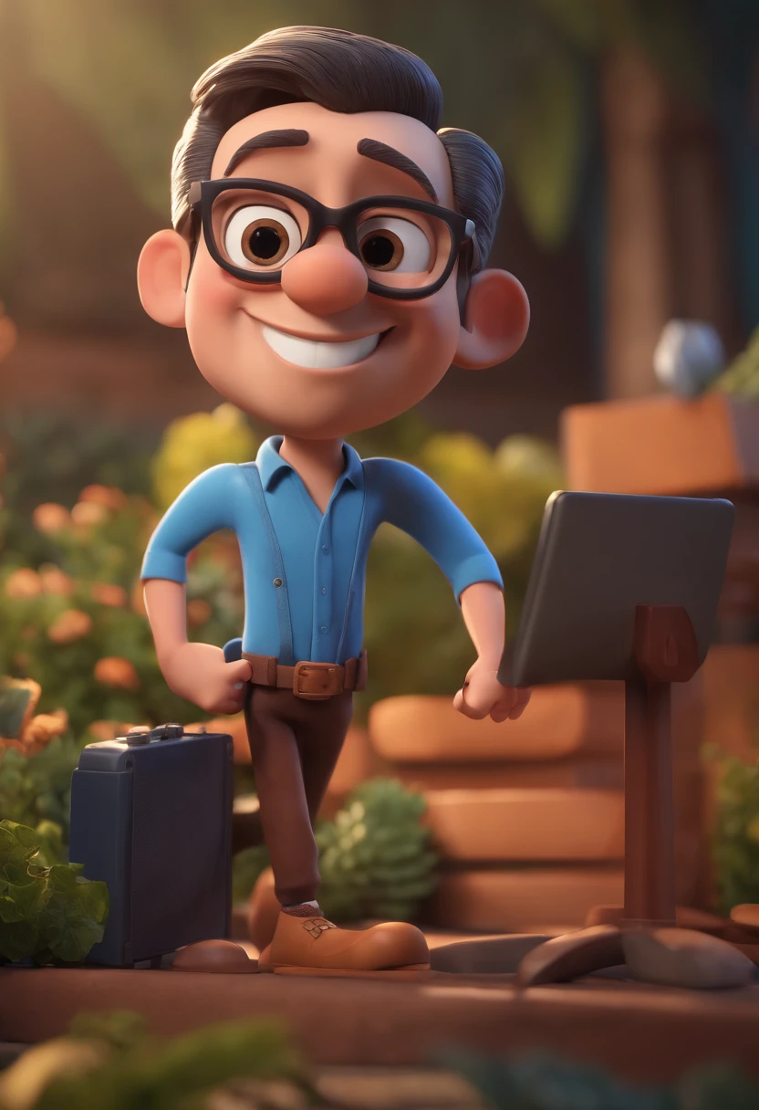 Cartoon character of a man with black glasses and a blue shirt, animation character, Caractere estilizado, animation style rendering, 3D estilizado, Arnold Maya render, 3 d render stylized, toon render keyshot, Personagem 3D, Personagem 3D, 3d rendering stylized, 3 d character render, personagem de desenho animado, Personagem de close up, Pose de personagem, (Estilo Pixar) (master part:1.2) (Bokeh) (best quality) (pele detalhada) (textura detalhada) (8k) (argila) (Cinematic lighting) (foco nítido