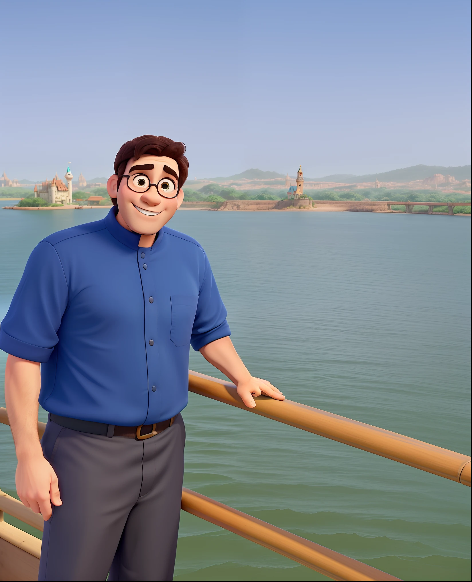 Padre de batina em uma paisagem com Jesus Cristo muito feliz ao seu lado no estilo Disney Pixar, melhor qualidade