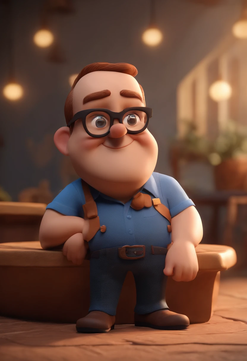 Cartoon character of a man wearing black glasses and a blue shirt, um personagem animado, Caractere estilizado, animation style rendering, 3D estilizado, Arnold Maya render, 3 d render stylized, toon render keyshot, Personagem 3D, Personagem 3D, 3d rendering stylized, 3 d character render, personagem de desenho animado, Personagem de close up, Pose de personagem, (Estilo Pixar) (master part:1.2) (Bokeh) (best quality) (pele detalhada) (textura detalhada) (8k) (argila) (Cinematic lighting) (foco nítido,Senta e vaza a parte superior do corpo