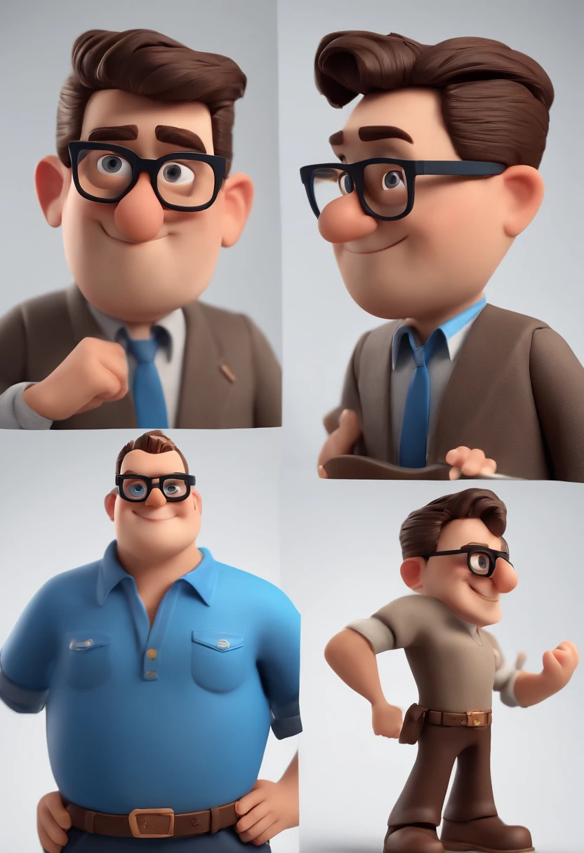 Cartoon character of a man with black glasses and a blue shirt, animation character, Caractere estilizado, animation style rendering, 3D estilizado, Arnold Maya render, 3 d render stylized, toon render keyshot, Personagem 3D, Personagem 3D, 3d rendering stylized, 3 d character render, personagem de desenho animado, Personagem de close up, Pose de personagem, (Estilo Pixar) (master part:1.2) (Bokeh) (best quality) (pele detalhada) (textura detalhada) (8k) (argila) (Cinematic lighting) (foco nítido