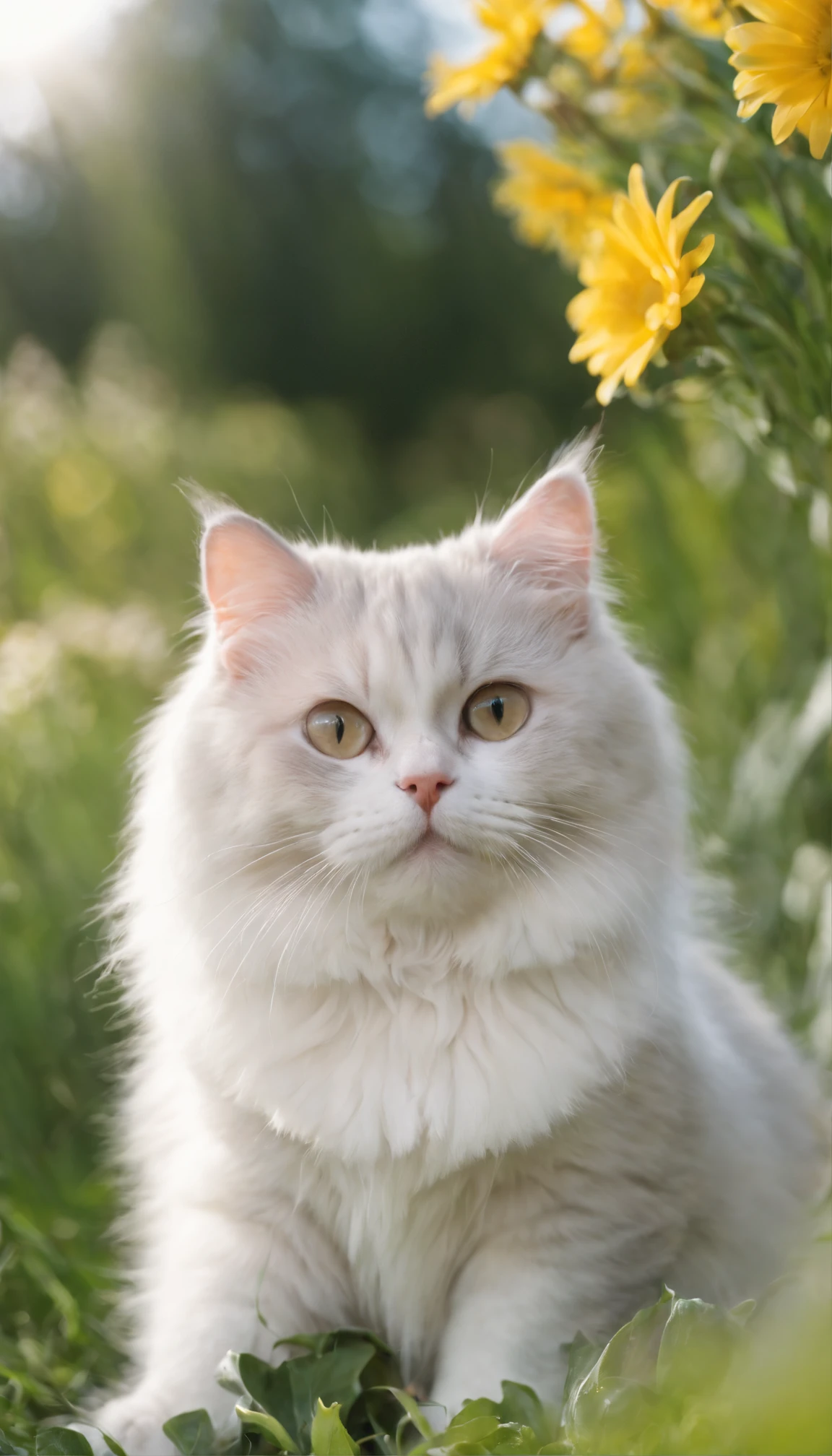 Short silver gradient in pet clothes, Cute hats, sunglasses，rays of sunshine，heal，Lying on the lawn，There are some flowers，super adorable，Chubby，Smiling