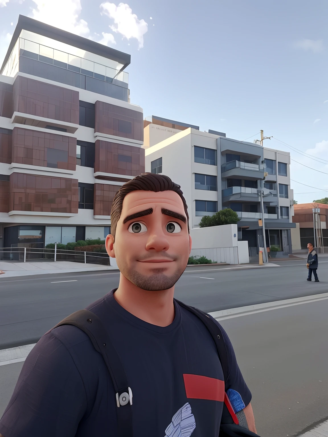 There's a man standing on the side of the road in front of a building, manly, Homem de 4 0 anos, 3 6 anos, 38 anos, 3 2 anos, taken in the early 2020s, 35 anos, 3 5 anos, Homens de 45 anos, cerca de 3 5 anos