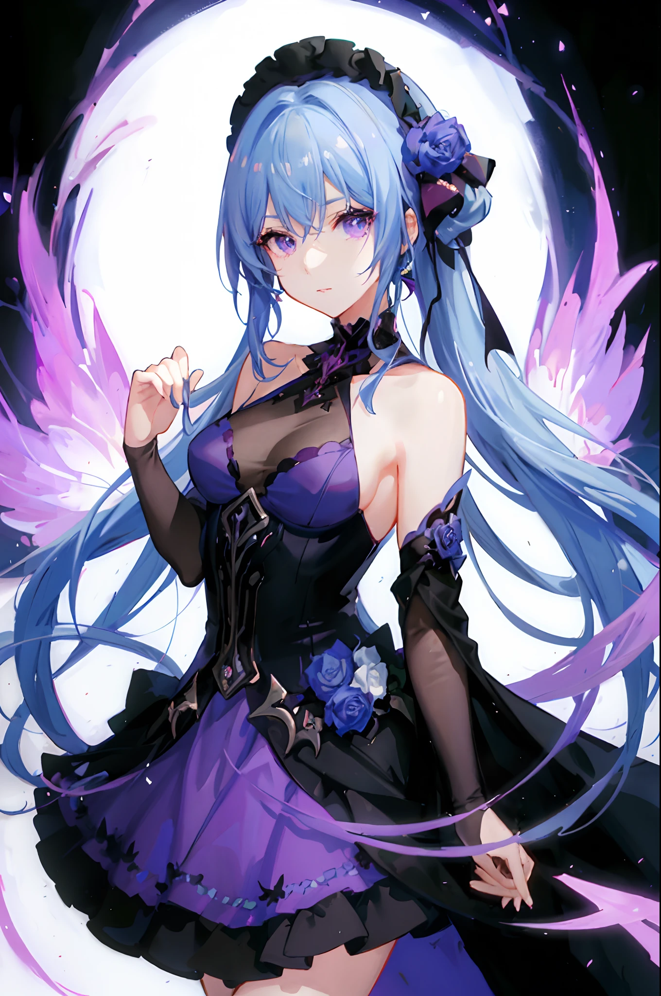 a close up of a woman in a purple dress with wings, anime moe artstyle, cute anime waifu in a nice dress, seductive anime girl, anime style 4 k, gothic maiden anime girl, nightcore, ”beautiful anime woman, beautiful anime girl, beautiful anime woman, anime goddess, demon anime girl, beautiful alluring anime woman, attractive anime girl