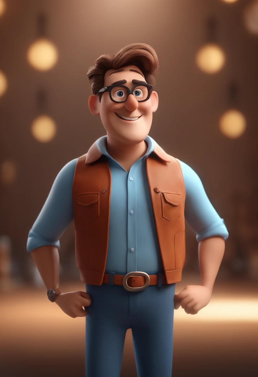 Cartoon character of a man with black glasses and a blue shirt, animation character, Caractere estilizado, animation style rendering, 3D estilizado, Arnold Maya render, 3 d render stylized, toon render keyshot, Personagem 3D, Personagem 3D, 3d rendering stylized, 3 d character render, personagem de desenho animado, Personagem de close up, Pose de personagem, (Estilo Pixar) (master part:1.2) (Bokeh) (best quality) (pele detalhada) (textura detalhada) (8k) (argila) (Cinematic lighting) (foco nítido