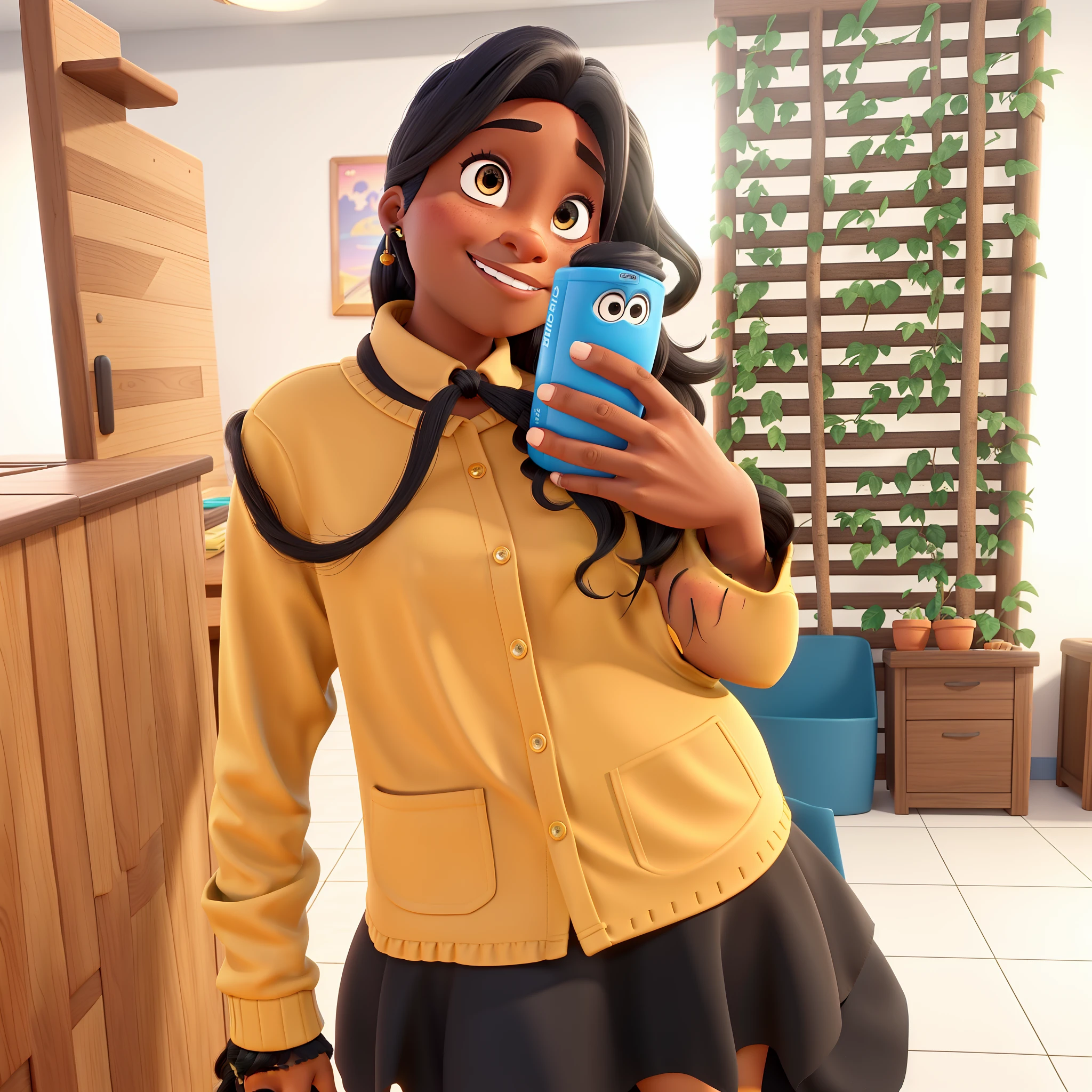 Uma mulher negra com cabelo ruivo estilo disney pixar, alta qualidade, melhor qualidade