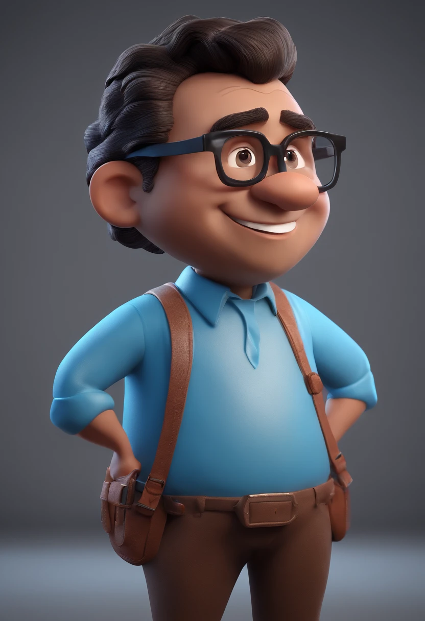 Cartoon character of a man with black glasses and a blue shirt, animation character, Caractere estilizado, animation style rendering, 3D estilizado, Arnold Maya render, 3 d render stylized, toon render keyshot, Personagem 3D, Personagem 3D, 3d rendering stylized, 3 d character render, personagem de desenho animado, Personagem de close up, Pose de personagem, (Estilo Pixar) (master part:1.2) (Bokeh) (best quality) (pele detalhada) (textura detalhada) (8k) (argila) (Cinematic lighting) (foco nítido