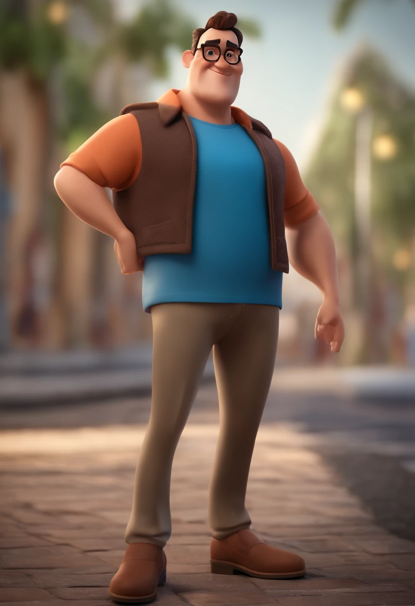 Cartoon character of a man with black glasses and a blue shirt, animation character, Caractere estilizado, animation style rendering, 3D estilizado, Arnold Maya render, 3 d render stylized, toon render keyshot, Personagem 3D, Personagem 3D, 3d rendering stylized, 3 d character render, personagem de desenho animado, Personagem de close up, Pose de personagem, (Estilo Pixar) (master part:1.2) (Bokeh) (best quality) (pele detalhada) (textura detalhada) (8k) (argila) (Cinematic lighting) (foco nítido