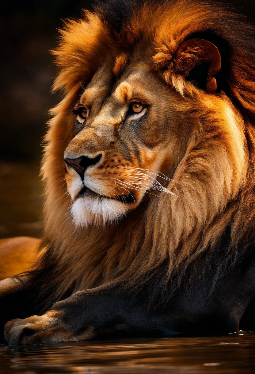 homem ajoelhado de frete para um espelho, Reflection of a lion