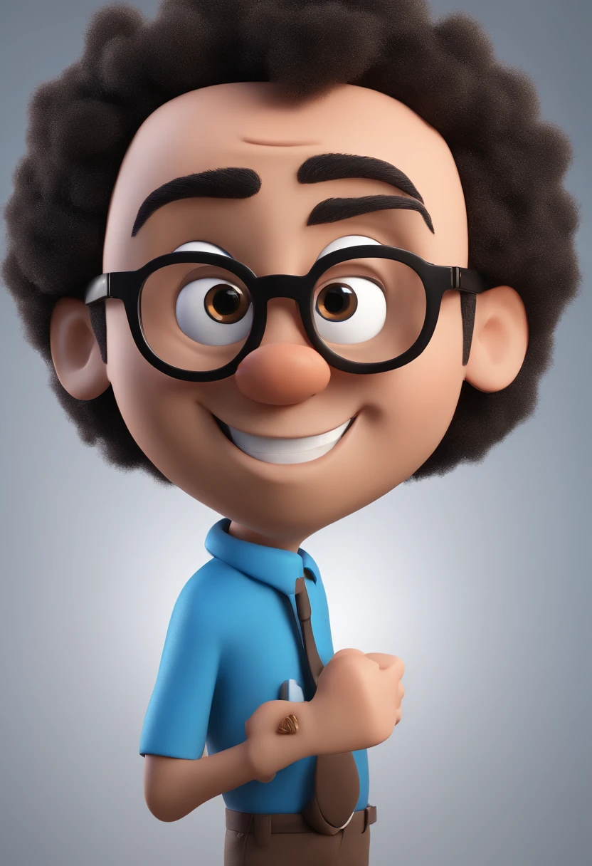 Cartoon character of a man with black glasses and a blue shirt, animation character, Caractere estilizado, animation style rendering, 3D estilizado, Arnold Maya render, 3 d render stylized, toon render keyshot, Personagem 3D, Personagem 3D, 3d rendering stylized, 3 d character render, personagem de desenho animado, Personagem de close up, Pose de personagem,  (Estilo Pixar) (master part:1.2) (Bokeh) (best quality) (pele detalhada) (textura detalhada) (8k) (argila) (Cinematic lighting) (foco nítido