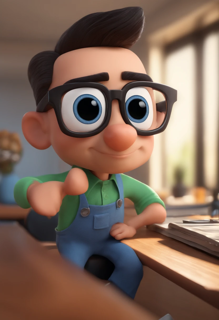 Cartoon character of a man with black glasses and a blue shirt, animation character, Caractere estilizado, animation style rendering, 3D estilizado, Arnold Maya render, 3 d render stylized, toon render keyshot, Personagem 3D, Personagem 3D, 3d rendering stylized, 3 d character render, personagem de desenho animado, Personagem de close up, Pose de personagem,  (Estilo Pixar) (master part:1.2) (Bokeh) (best quality) (pele detalhada) (textura detalhada) (8k) (argila) (Cinematic lighting) (foco nítido