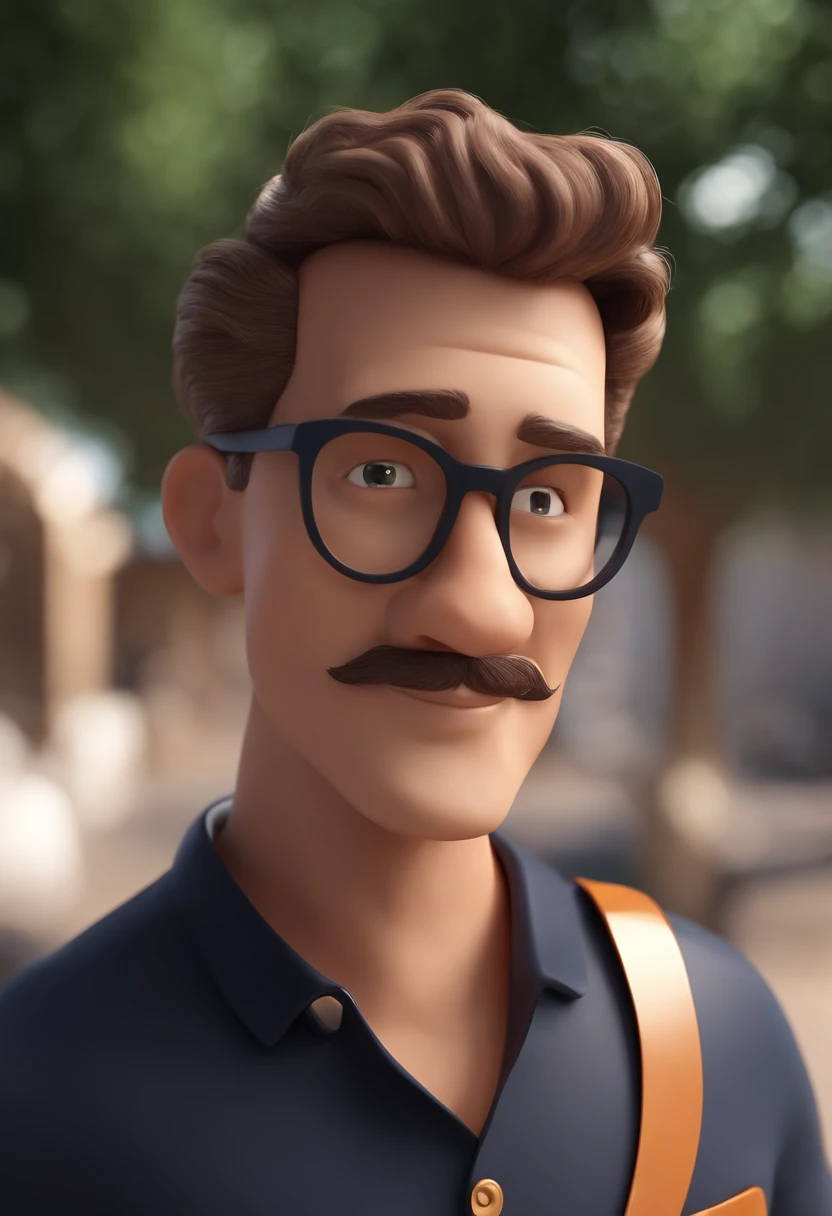 Cartoon character of a man with glasses and a black polo shirt, cabelo ondulado, with Pathfinders Uniform Toon Enderization, Personagem 3D, Personagem 3D, 3d rendering stylized, 3 d character render, personagem de desenho animado, Personagem de close up, Pose de personagem, (Estilo Pixar) (master part:1.2) (Bokeh) (best quality) (pele detalhada) (textura detalhada) (8k) (argila) (Cinematic lighting) (foco nítido