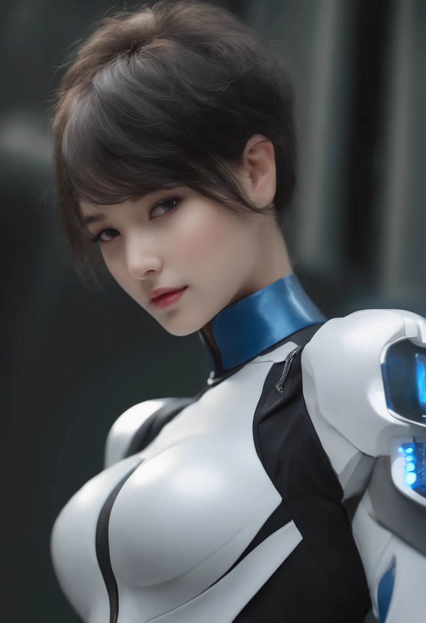 (master part, extremely high quality, highest resolution, diferente_imagem, Detalhes detalhados): (sozinho, lone girl, Japan face, menina de cabelos azuis, short hair, figura de corpo inteiro, Seios de tamanho pequeno, olhos azuis cintilantes, pilot suit in metallic white and blue tone, cor preta, roupas justas, roupas cobrindo todo o corpo, beleza, corpo magro, exosqueleto, botas de joelho, heroine, supino, Coxas abertas de um lado para o outro, arm-length gloves, auricular)
