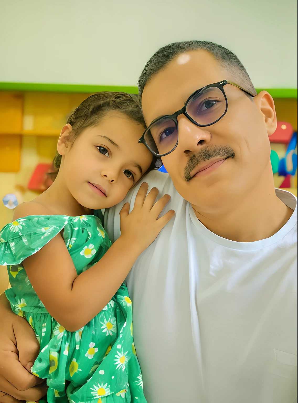 Family of 3, Dark-haired father with glasses, 1