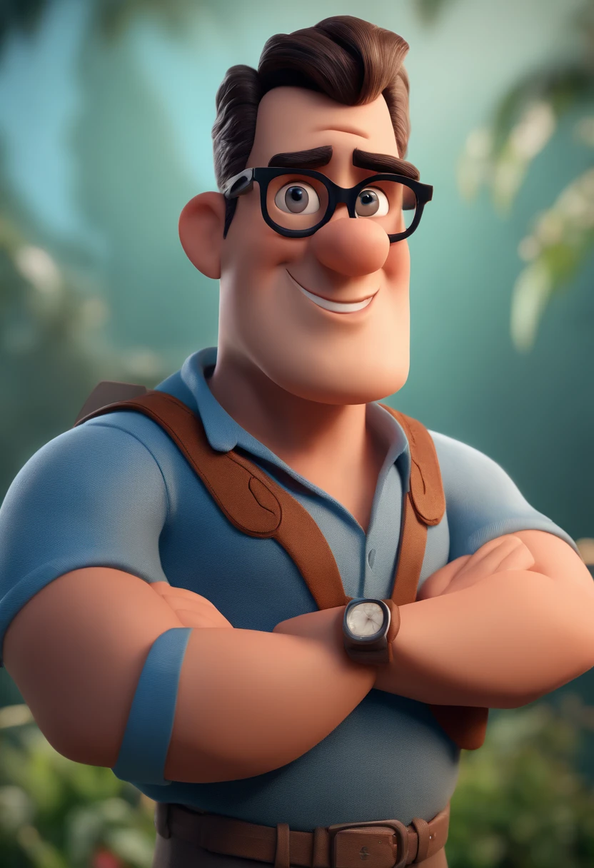 Cartoon character of a man with black glasses and a blue shirt, animation character, Caractere estilizado, animation style rendering, 3D estilizado, Arnold Maya render, 3 d render stylized, toon render keyshot, Personagem 3D, Personagem 3D, 3d rendering stylized, 3 d character render, personagem de desenho animado, Personagem de close up, Pose de personagem, (Estilo Pixar) (master part:1.2) (Bokeh) (best quality) (pele detalhada) (textura detalhada) (8k) (argila) (Cinematic lighting) (foco nítido