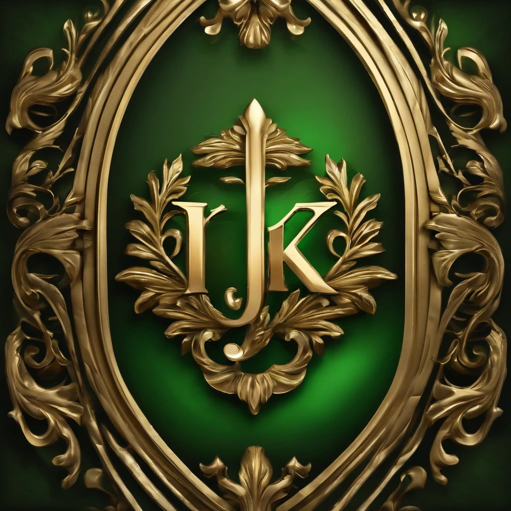 um vetor de logotipo de  "JK" TEXTURA DOURADA, BORDAS ARREDONDADAS VERDES PLATINADO.