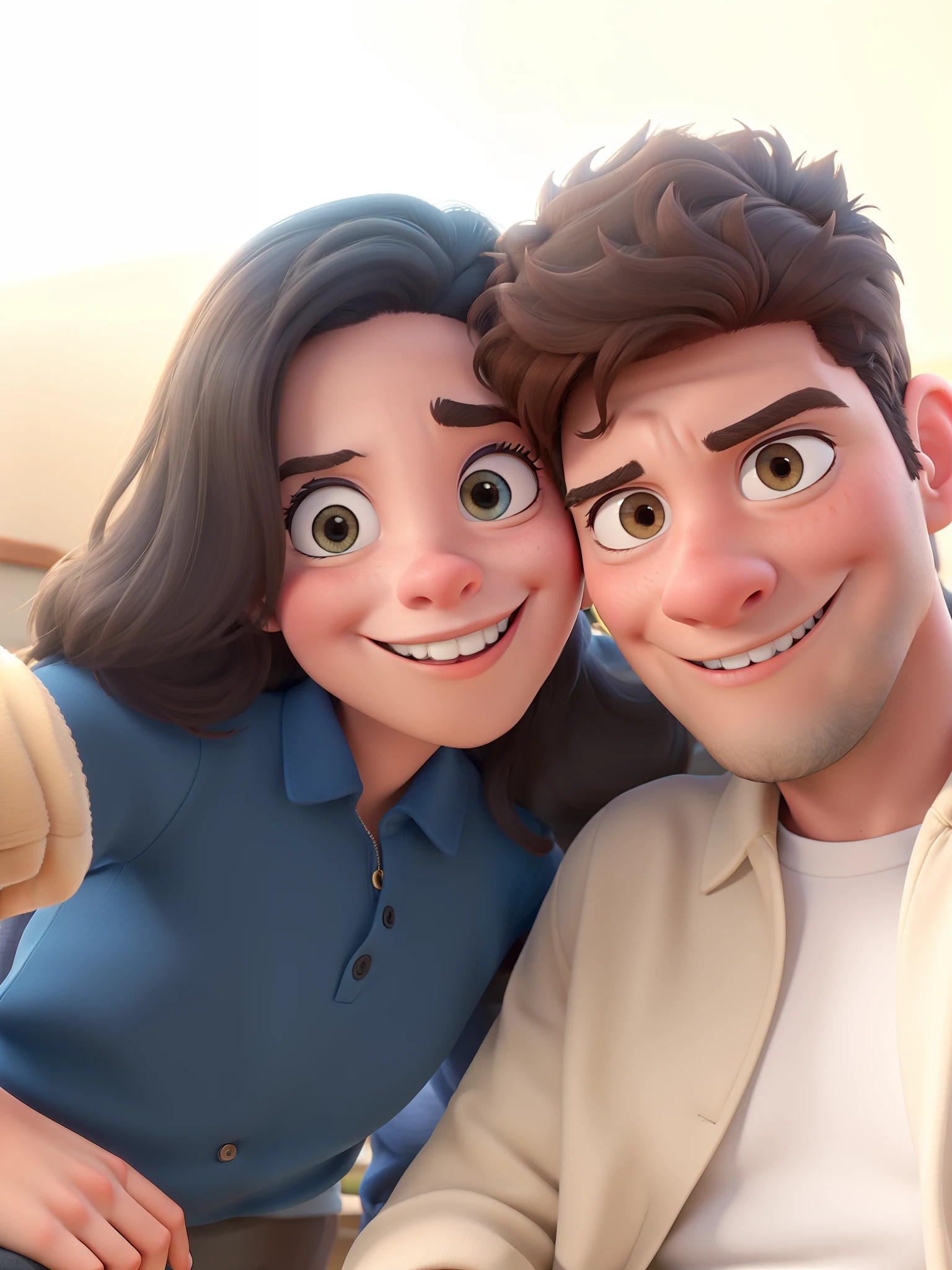 A couple in great quality and definition in the style of Disney pixar