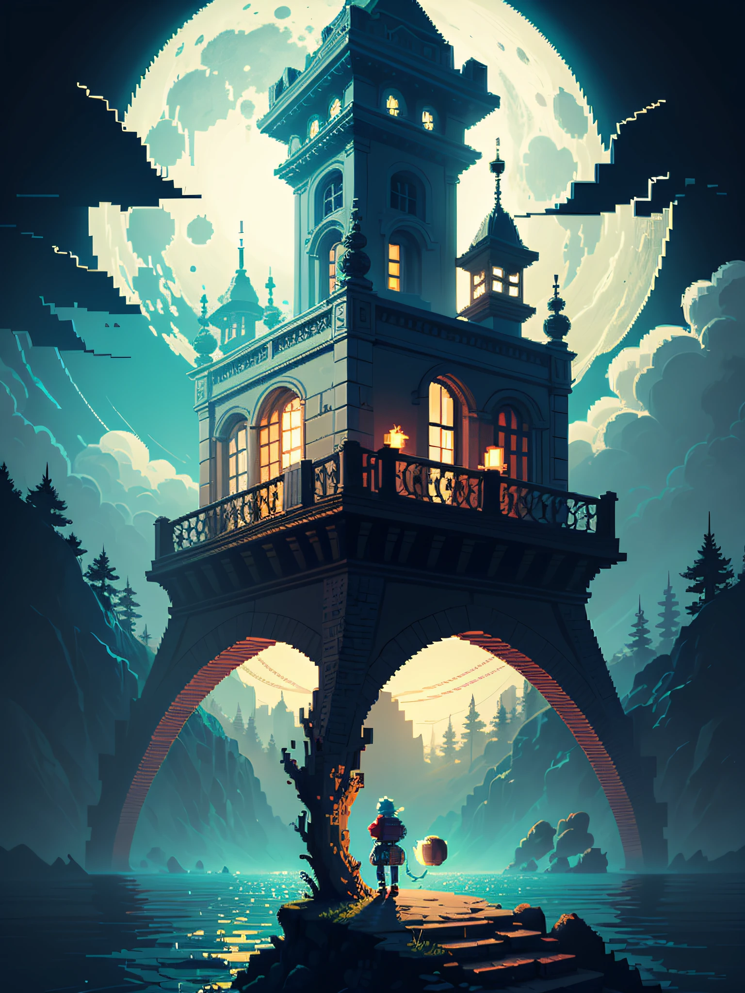 pixel art, moonlighter style, intricate, colorful, high contrast colors, very detailed, high quality, made by Aase Berg, dynamic illumination