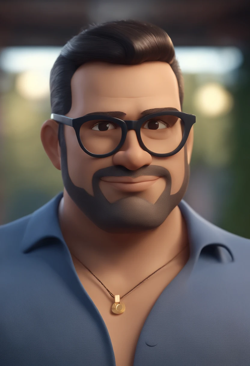 Cartoon character of a man wearing black glasses and a blue shirt, um personagem animado, Caractere estilizado, animation style rendering, 3D estilizado, Arnold Maya render, 3 d render stylized, toon render keyshot, Personagem 3D, Personagem 3D, 3d rendering stylized, 3 d character render, personagem de desenho animado, Personagem de close up, Pose de personagem, (Estilo Pixar) (master part:1.2) (Bokeh) (best quality) (pele detalhada) (textura detalhada) (8k) (argila) (Cinematic lighting) (foco nítido，Senta e vaza a parte superior do corpo