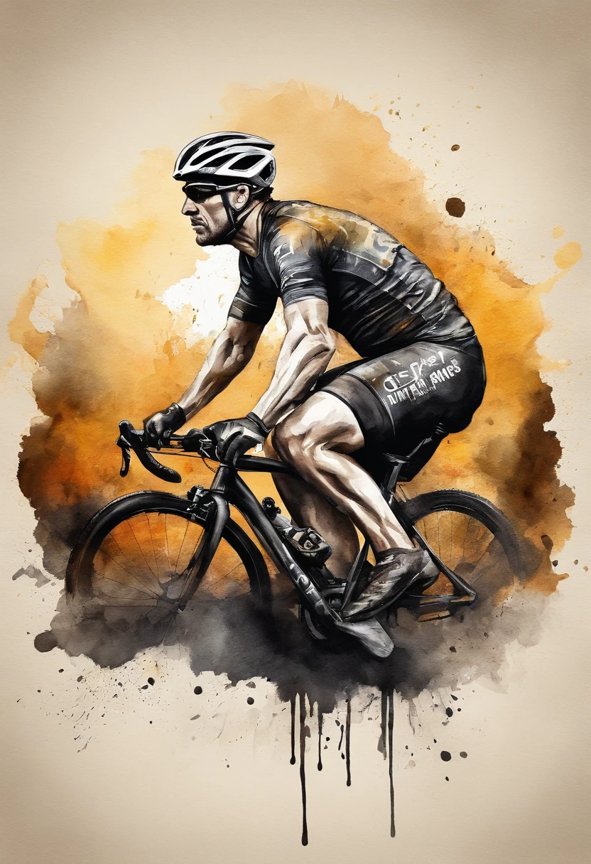 logo para ciclismo de montanha, montanha no fundo, lobo feroz na frente, metalico, dourado e preto,