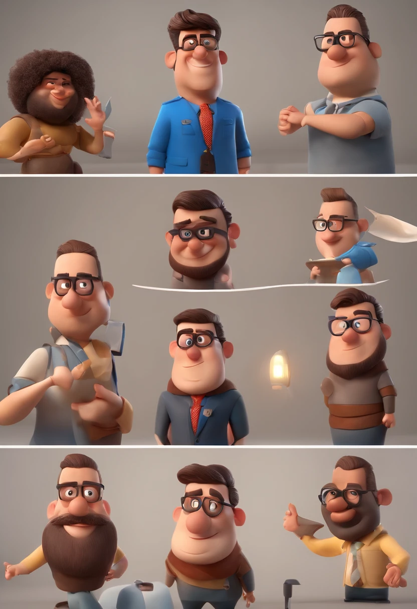 Cartoon character of a man wearing black glasses and a blue shirt, um personagem animado, Caractere estilizado, animation style rendering, 3D estilizado, Arnold Maya render, 3 d render stylized, toon render keyshot, Personagem 3D, Personagem 3D, 3d rendering stylized, 3 d character render, personagem de desenho animado, Personagem de close up, Pose de personagem, (Estilo Pixar) (master part:1.2) (Bokeh) (best quality) (pele detalhada) (textura detalhada) (8k) (argila) (Cinematic lighting) (foco nítido,Senta e vaza a parte superior do corpo